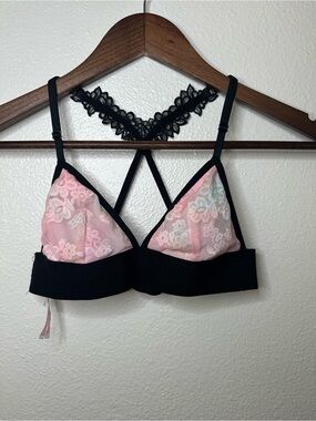 Victoria's Secret Pink Lace Bralette with Black Trim